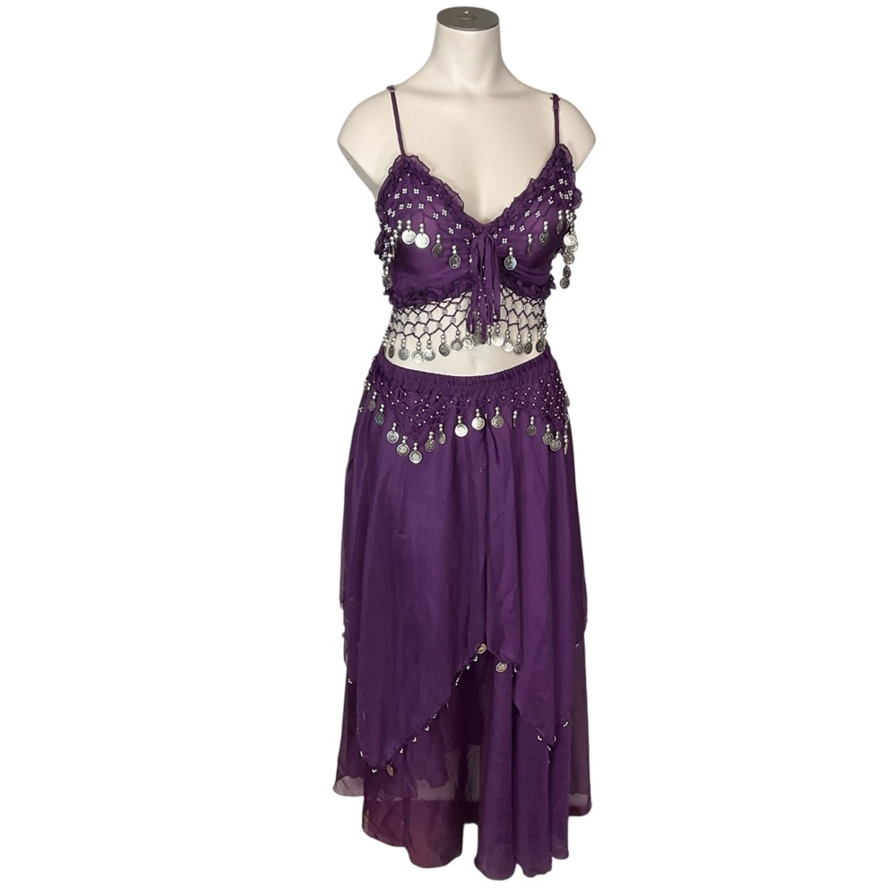 WESTERN FASHION sz S/M Belly Dancer Outfit Coin and Bead Accents Grape Purple - Picture 9 of 13
